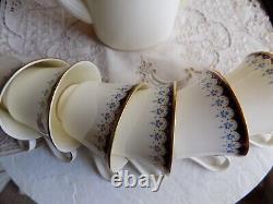 VINTAGE MINTON ENGLAND BONE CHINA CONSORT SET-COFFEE TEA POT and 6 FOOTED CUPS