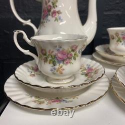 VINTAGE Royal Albert Coffee Set Bone China MOSS ROSE Pattern 19 PIECE B69