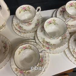 VINTAGE Royal Albert Coffee Set Bone China MOSS ROSE Pattern 19 PIECE B69