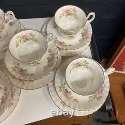 VINTAGE Royal Albert Coffee Set Bone China MOSS ROSE Pattern 19 PIECE B69