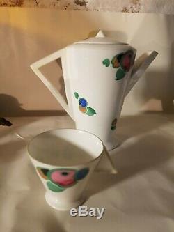 VINTAGE SHELLEY FINE BONE CHINA ART DECO COFFEE SET 4 CUPS & bowl WHITE