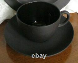VINTAGE WEDGWOOD BLACK BASALT COFFEE SET CREAM SUGAR FOUR CUPS & SAUCERS 1960's