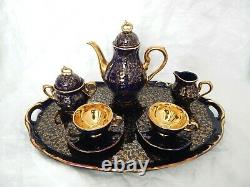 VTG BAVARIAN ECHT KOBALT HANDARBEIT COFFEE TEA SET WITH TRAY BLUE WithGOLD FLORAL