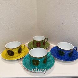 VTG Limoges Hand Painted, Raised Gold Cups & Saucers Set Of 4 Mint Condition
