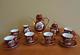 Vtg New Ys Iridescent Victorian Porcelain Burgundy Gold Coffee Set 17 Pieces