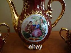 VTG New Ys Iridescent Victorian Porcelain Burgundy Gold Coffee Set 17 pieces