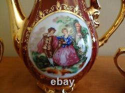 VTG New Ys Iridescent Victorian Porcelain Burgundy Gold Coffee Set 17 pieces