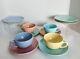 Vtg Poppytrail By Metlox Pastel 200 Series 4 Cups And Saucers Lot + Extras C1930