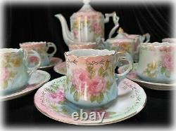 VTG Repro R S Prussia Coffee Tea Set RPU12 Porcelain Pink Flowers & Gold 18 Pc