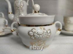 VTG Russian Coffee Tea Set Lomonosov Embossed Pattern Gold Painting Bone China