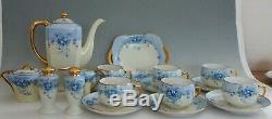 VTG Stouffer China Coffee Set Cups Saucers Forget Me Not Blue Hand Painted 20 pc