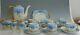 Vtg Stouffer China Coffee Set Cups Saucers Forget Me Not Blue Hand Painted 20 Pc