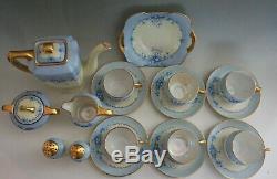 VTG Stouffer China Coffee Set Cups Saucers Forget Me Not Blue Hand Painted 20 pc