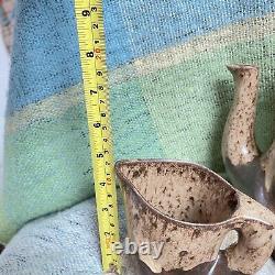 Vallauris Pottery Coffee Set Vintage Organic Wood Drip glaze Brown 20 Pc Mint