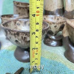 Vallauris Pottery Coffee Set Vintage Organic Wood Drip glaze Brown 20 Pc Mint
