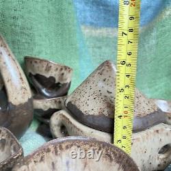 Vallauris Pottery Coffee Set Vintage Organic Wood Drip glaze Brown 20 Pc Mint