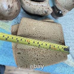 Vallauris Pottery Coffee Set Vintage Organic Wood Drip glaze Brown 20 Pc Mint