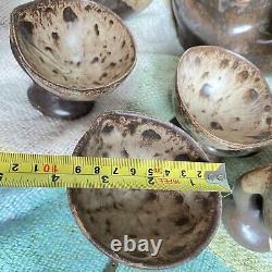 Vallauris Pottery Coffee Set Vintage Organic Wood Drip glaze Brown 20 Pc Mint