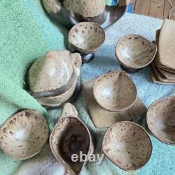 Vallauris Pottery Coffee Set Vintage Organic Wood Drip glaze Brown 20 Pc Mint
