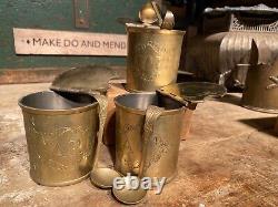 Very Pretty Vintage Coffee Tea & Sugar Pots plus Spoons Set. Vintage. Brass