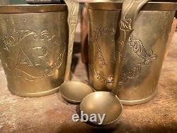 Very Pretty Vintage Coffee Tea & Sugar Pots plus Spoons Set. Vintage. Brass