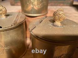 Very Pretty Vintage Coffee Tea & Sugar Pots plus Spoons Set. Vintage. Brass