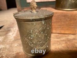 Very Pretty Vintage Coffee Tea & Sugar Pots plus Spoons Set. Vintage. Brass