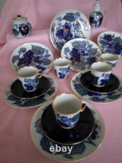 Very Rare Vintage Cobalt Blue Porcelain Russian Coffee Set