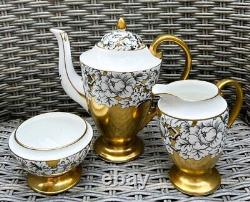 Victoria Cartwright & Edwards Vintage Coffee Set in Peony Design, Gold Black