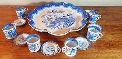 Victorian Copeland Mandarin 1327 Blue Willow Coffee Can set & Serving Cake Tray