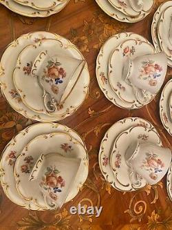 Vintage 10 Cups Saucers Cake Plates French Marie-Antoinette Porcelain Coffee Set