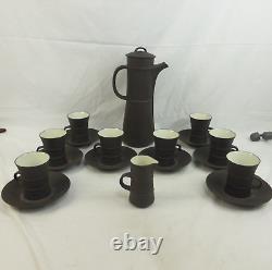 Vintage 18 Piece Dansk Flamestone Brown Coffee Pot Creamer & Cup & Saucer Set