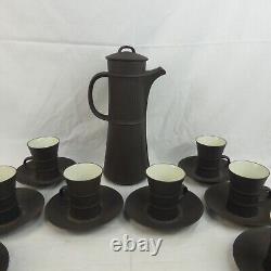 Vintage 18 Piece Dansk Flamestone Brown Coffee Pot Creamer & Cup & Saucer Set