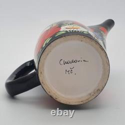 Vintage 1930's Chodovia Slovakian Coffee Set Floral Black Pot Cups Porcelain