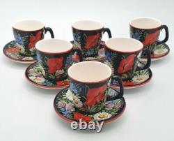 Vintage 1930's Chodovia Slovakian Coffee Set Floral Black Pot Cups Porcelain