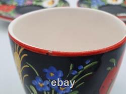 Vintage 1930's Chodovia Slovakian Coffee Set Floral Black Pot Cups Porcelain