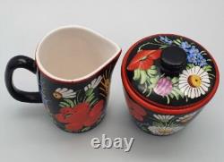 Vintage 1930's Chodovia Slovakian Coffee Set Floral Black Pot Cups Porcelain
