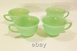 Vintage 1950's Fire King Jane Ray Jadeite Ribbed Coffee Cups Set Of 4