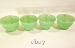 Vintage 1950's Fire King Jane Ray Jadeite Ribbed Coffee Cups Set Of 4