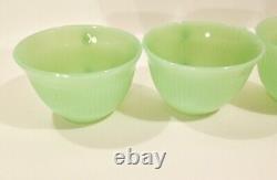 Vintage 1950's Fire King Jane Ray Jadeite Ribbed Coffee Cups Set Of 4