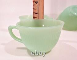 Vintage 1950's Fire King Jane Ray Jadeite Ribbed Coffee Cups Set Of 4