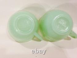 Vintage 1950's Fire King Jane Ray Jadeite Ribbed Coffee Cups Set Of 4