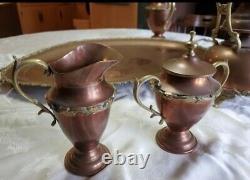 Vintage 1950s 60s Copper and Brass Coffee / Tea Serving Set Mexican Silversmith