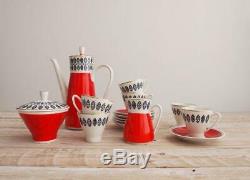 Vintage 1950s Coffee Set 50s Red White Mid Century Porcelain Set Atomi