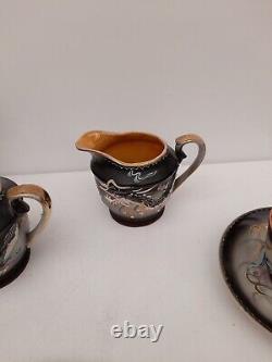 Vintage 1950s Hand Painted Japanese Dragon Design 13Piece Tea Set Orange Black