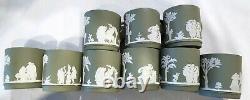 Vintage 1950s Set/8 Wedgwood Sage Green Jasperware Demitasse Coffee Cups/Saucers