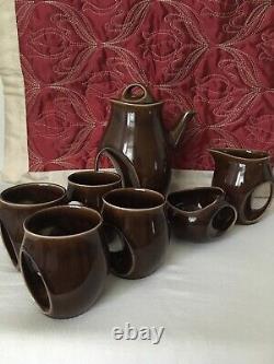 Vintage 1960's HOLKHAM Pottery Owl Eye 7 Piece Coffee Set Tea Set