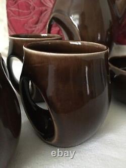 Vintage 1960's HOLKHAM Pottery Owl Eye 7 Piece Coffee Set Tea Set