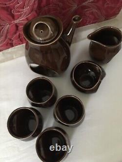 Vintage 1960's HOLKHAM Pottery Owl Eye 7 Piece Coffee Set Tea Set