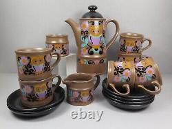 Vintage 1970's Sadler Owl Folk Art Coffee Set Coffee Pot Milk Sugar Cups Saucers